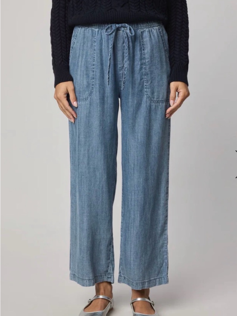 Splendid Women’s S Light Blue Chambray Wide Leg Pants Lyocell Drawstring Waist
